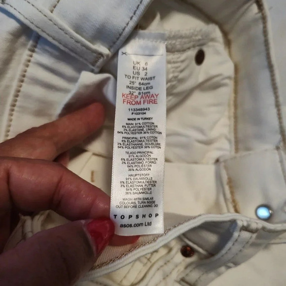 Topshop Jamie Cream Denim Skinny Jeans Women Size 2 25 x 32 5-Pocket FLAW - Picture 7 of 9